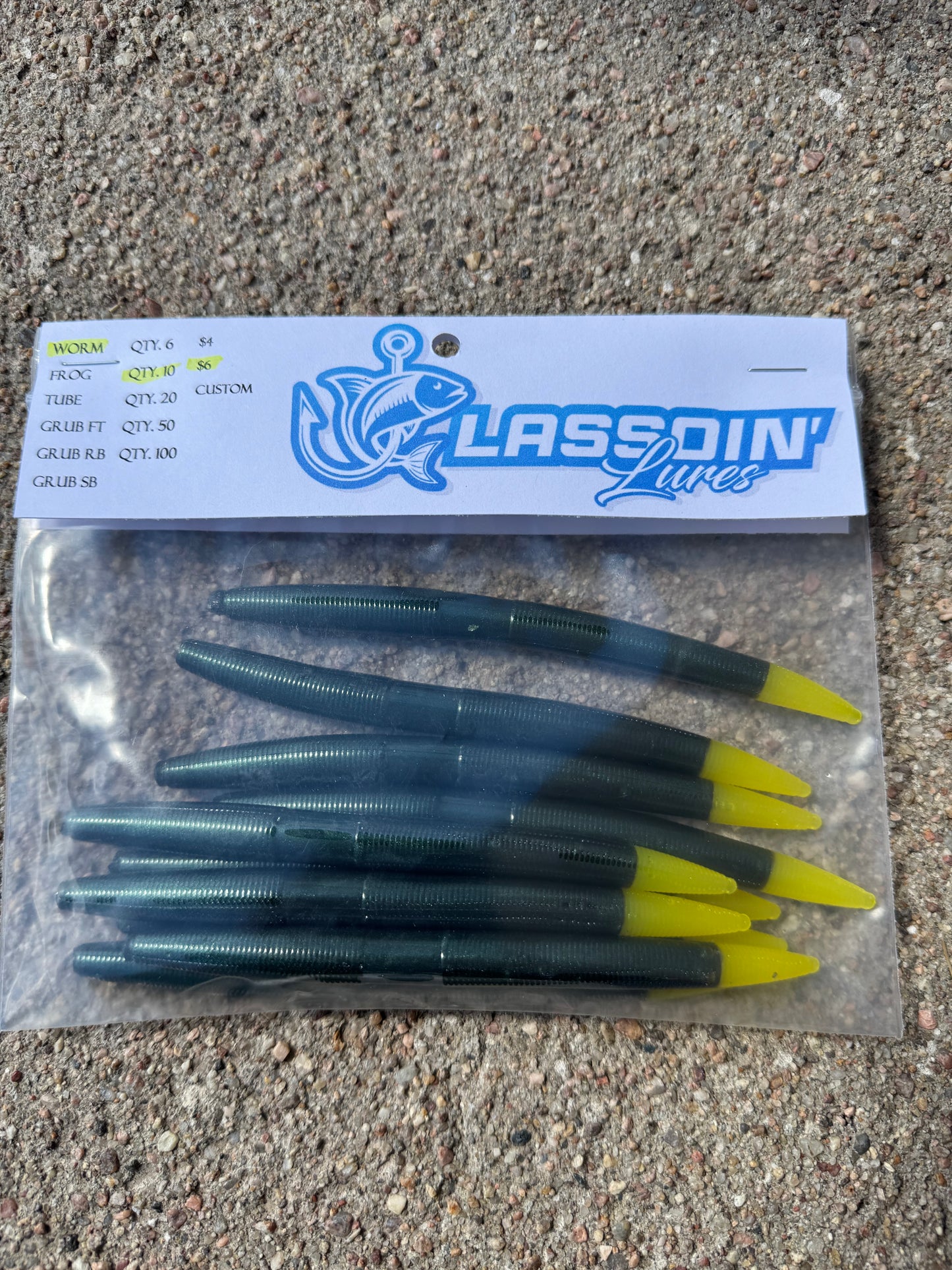 5" Stick Worm | Dark Green | Yellow Tail