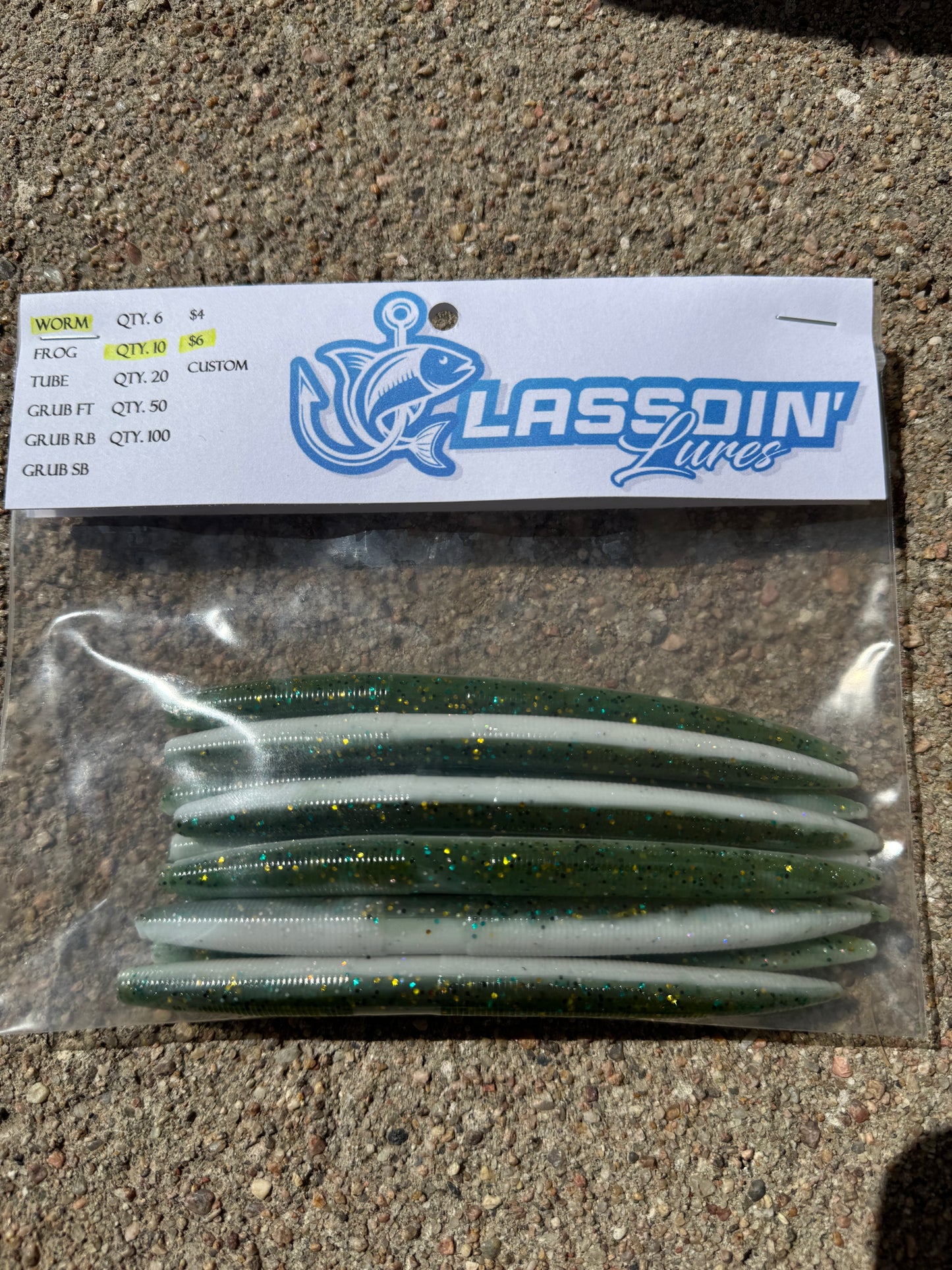 5" Stick Worm | Green + White Laminate