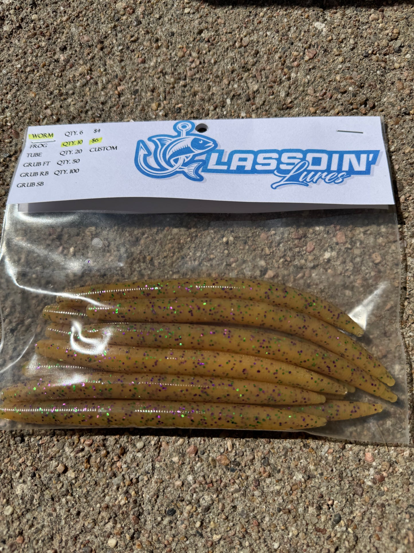5" Stick Worm | Sand | Purple + Green Flake