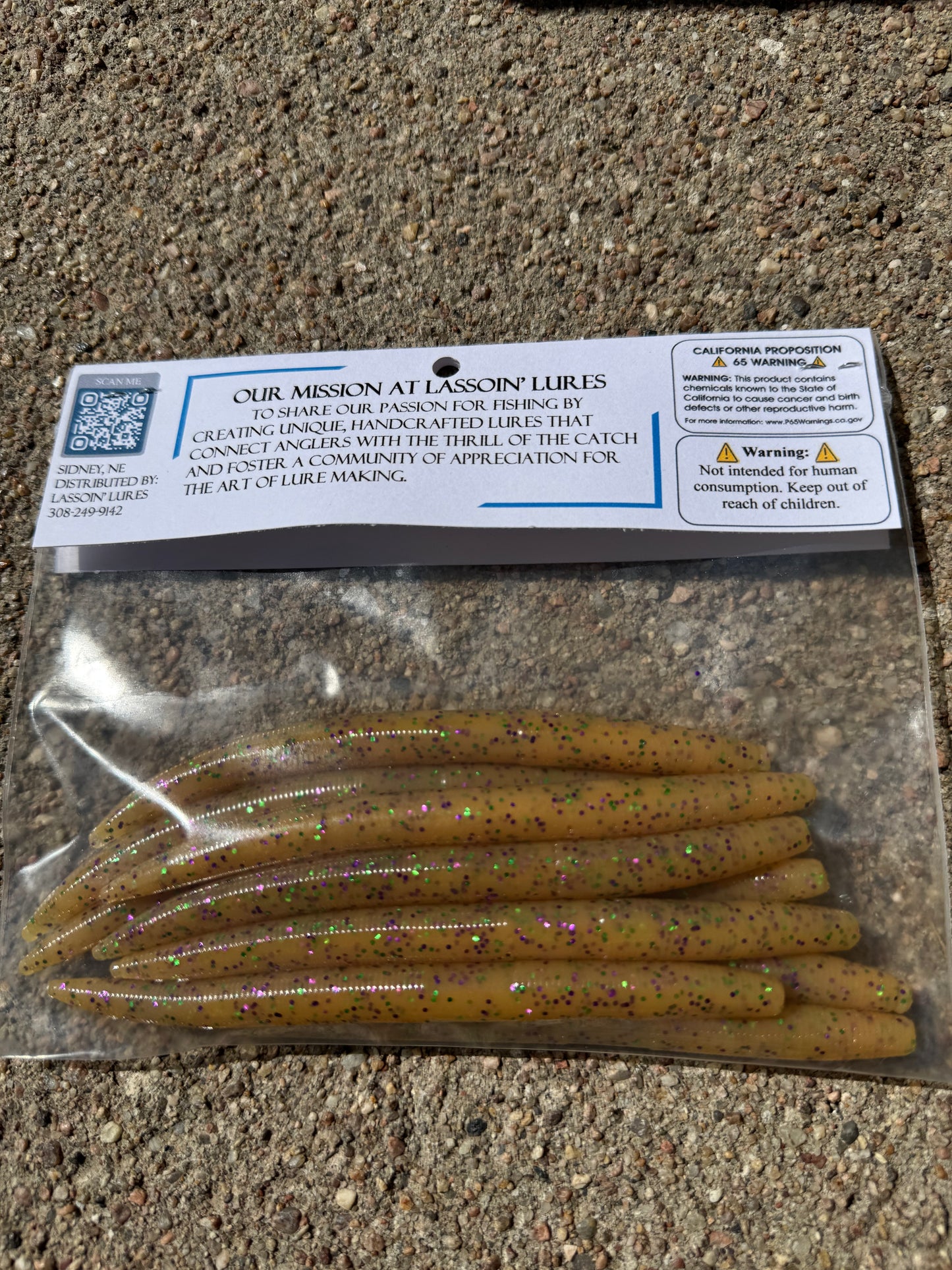 5" Stick Worm | Sand | Purple + Green Flake
