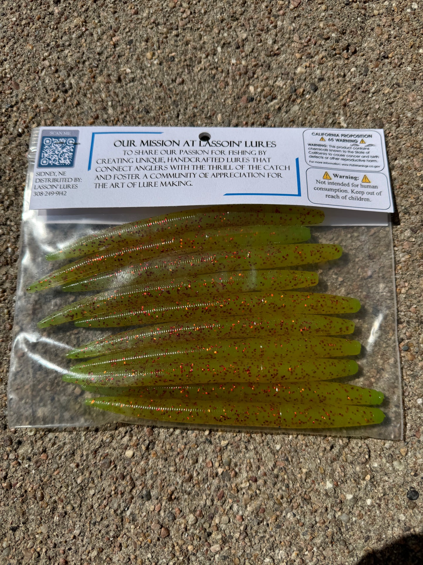 5" Stick Worm | Yellow Shell + Green Core Shot | Red Flake