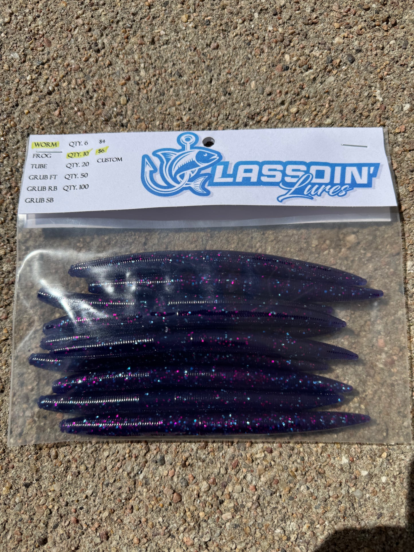 5" Stick Worm | Junebug | Pink + Light Blue Flake