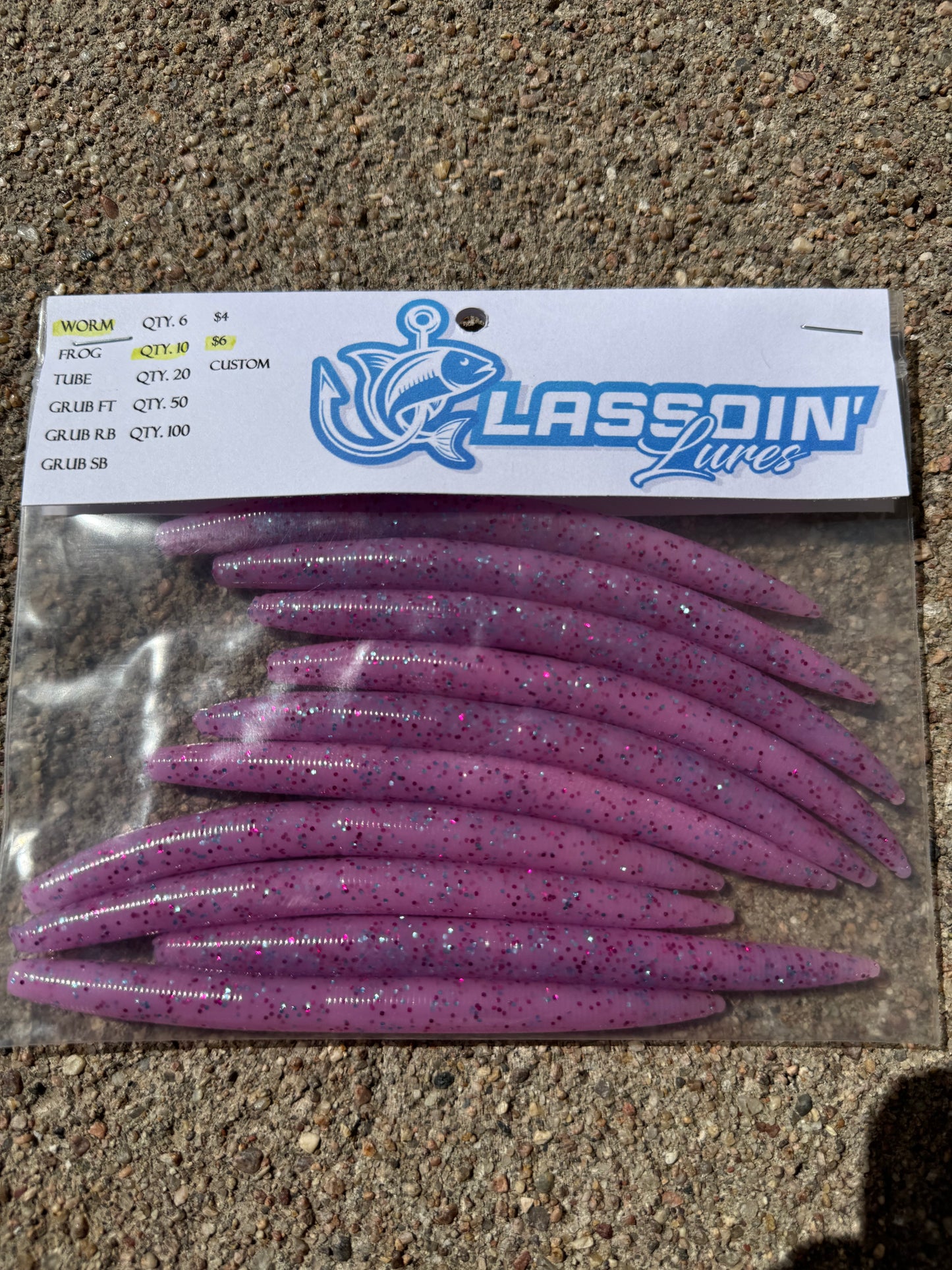 5" Stick Worm | Pink | Light Blue + Pink Flake