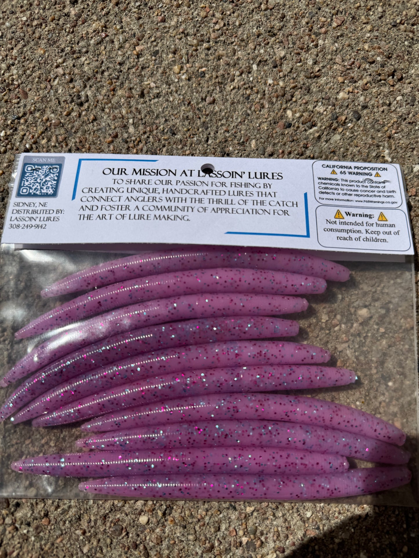 5" Stick Worm | Pink | Light Blue + Pink Flake