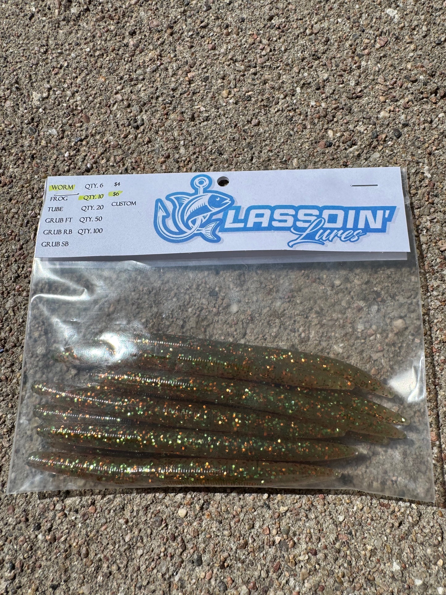 5" Stick Worm/ Motor Oil with Green + Orange Flake