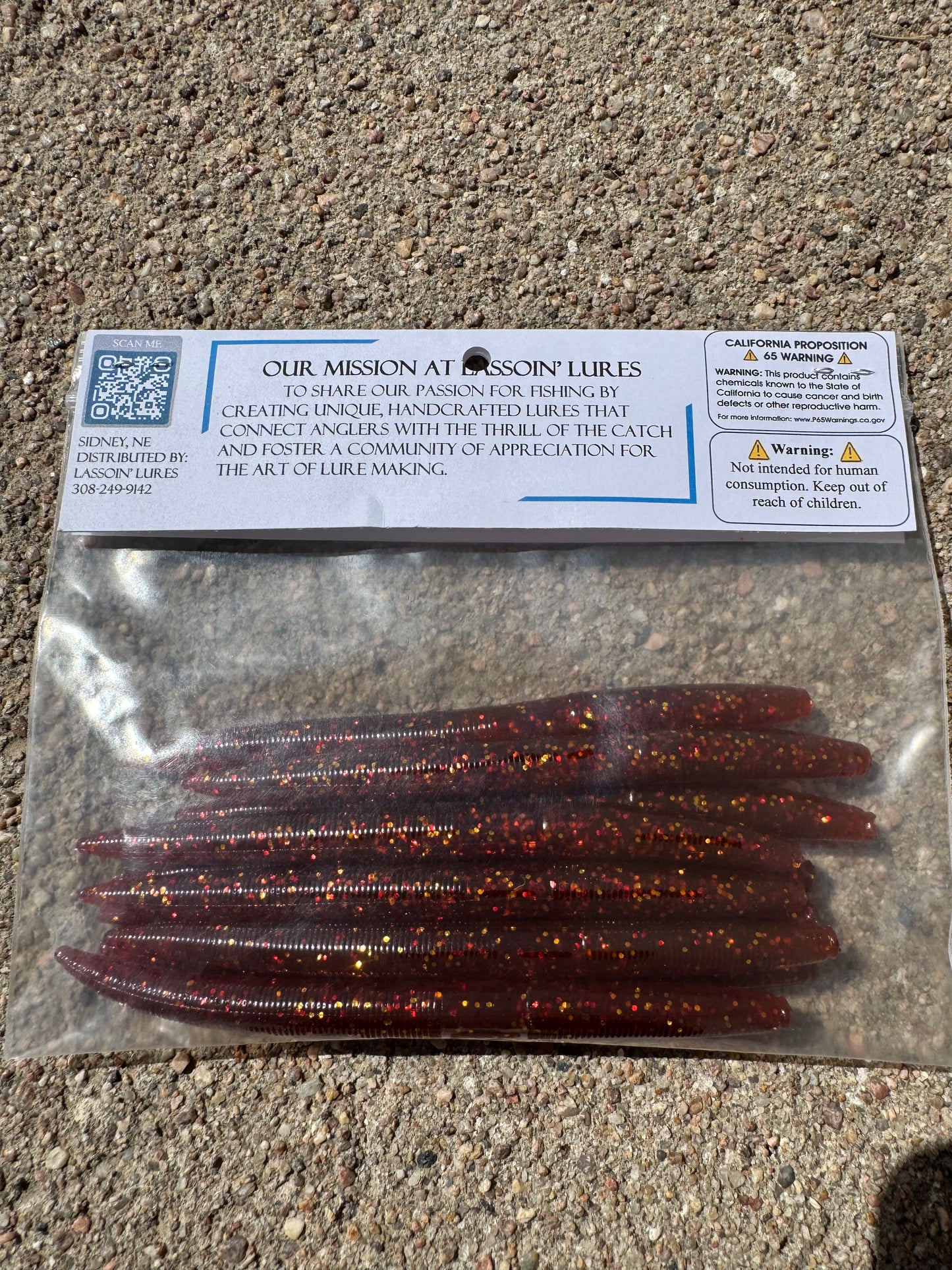 5" Stick Worm | Dark Red | Gold + Red Flake