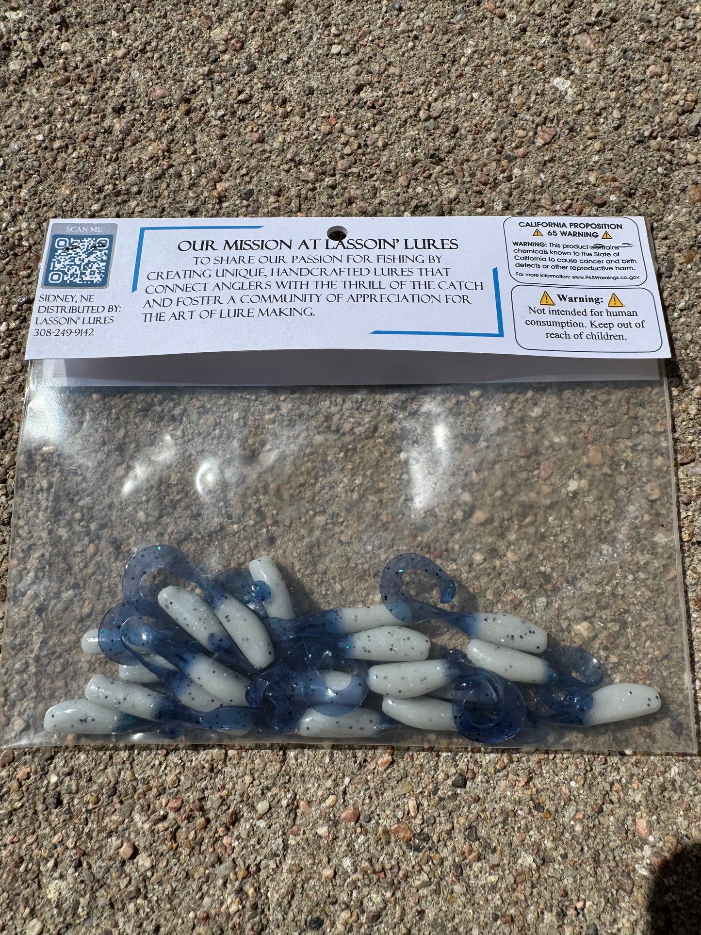 1.75" Grub | White Body + Blue Tail