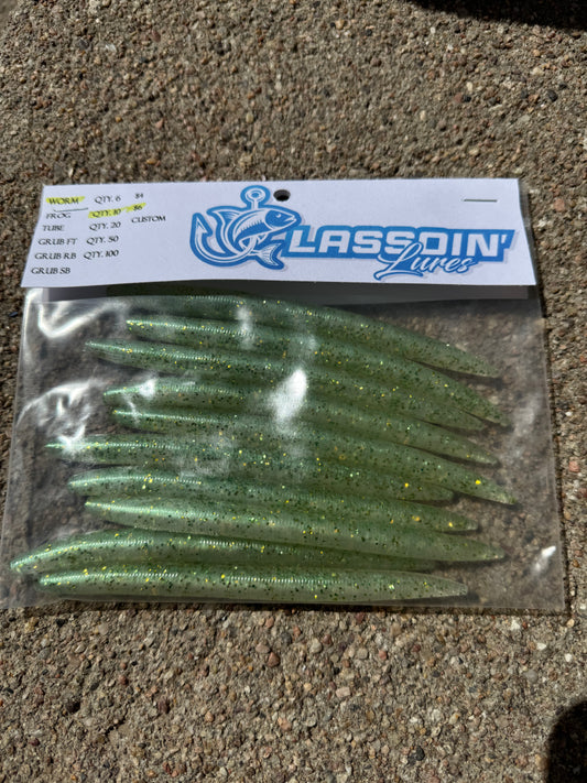 5" Stick Worm | Emerald | Green + Chartreuse Flake