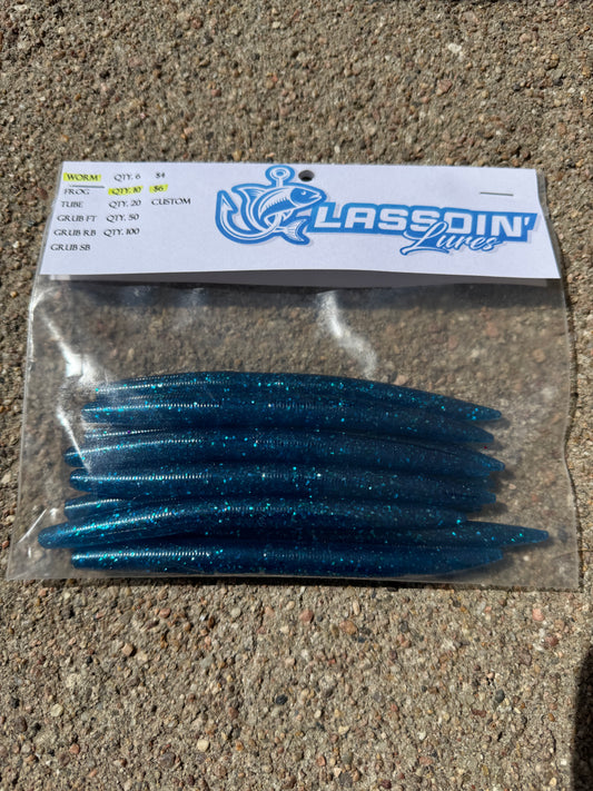 5" Stick Worm | Blue | Light Blue Flake