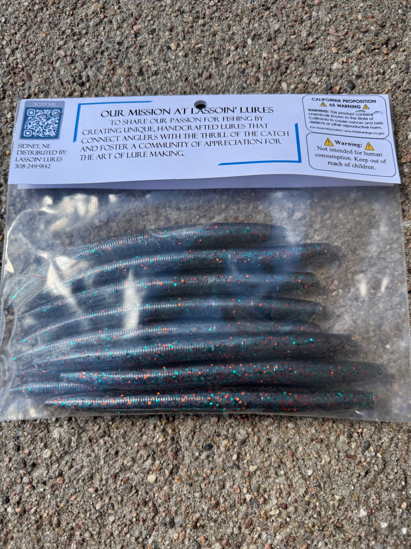 5" Stick Worm | Silver | Orange + Teal Flake
