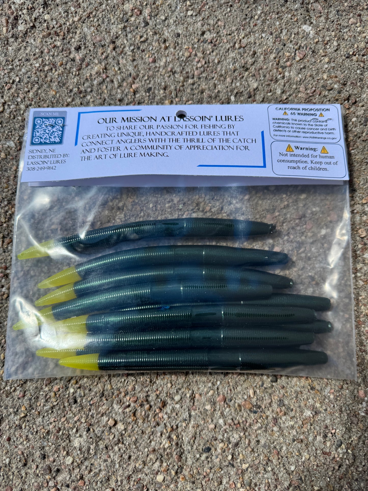 5" Stick Worm | Dark Green | Yellow Tail