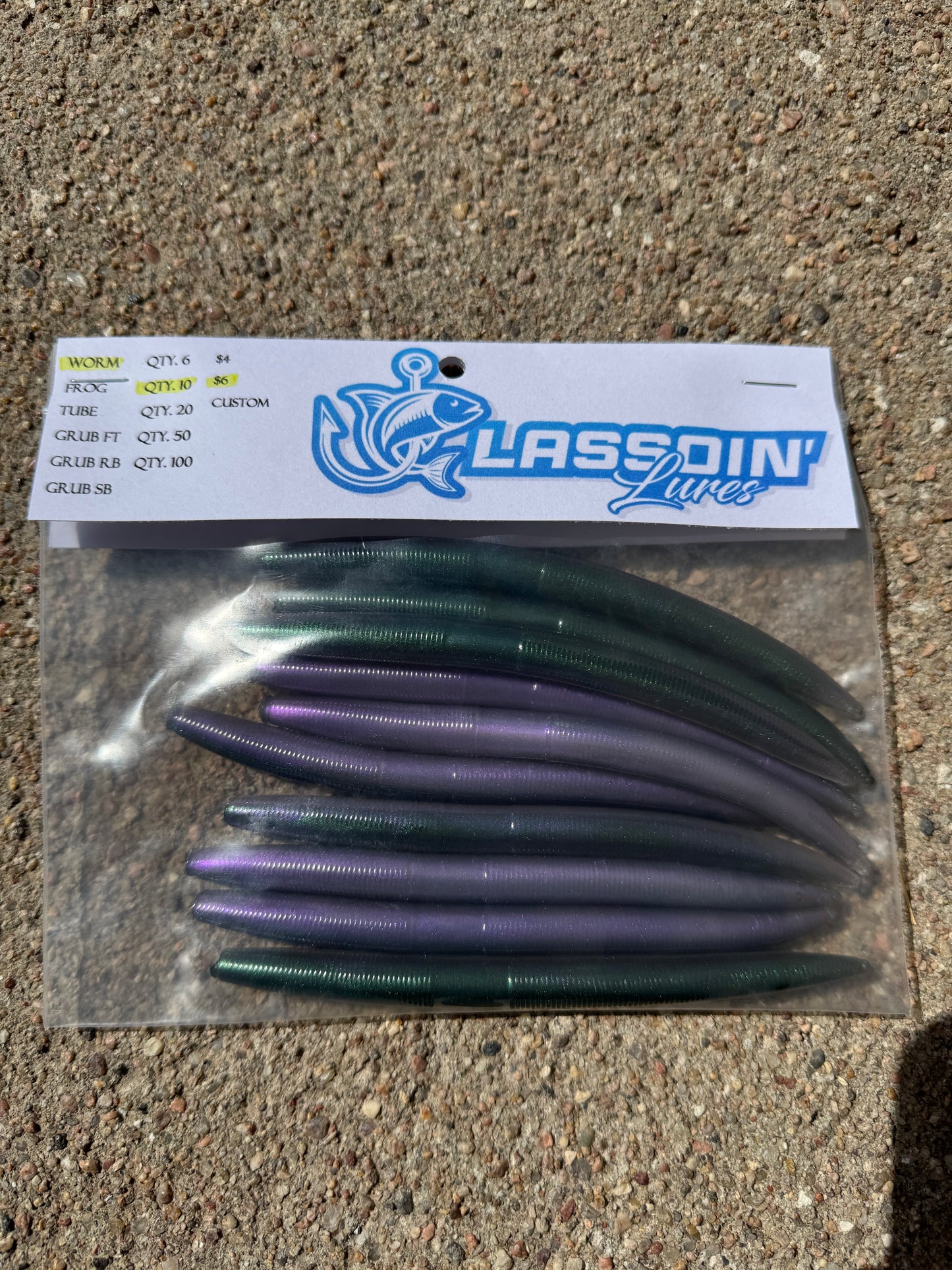 5" Stick Worm | Emerald Green + Lavender Purple Laminate