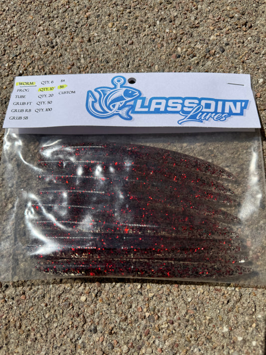 5" Stick Worm | Red + Black Flake