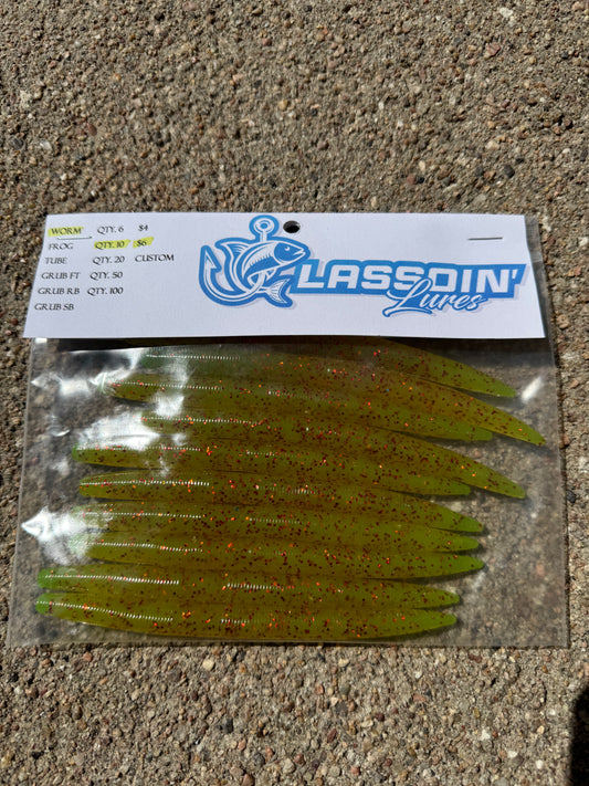 5" Stick Worm | Yellow Shell + Green Core Shot | Red Flake