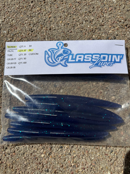 5" Stick Worm | Blue | Light Blue Flake