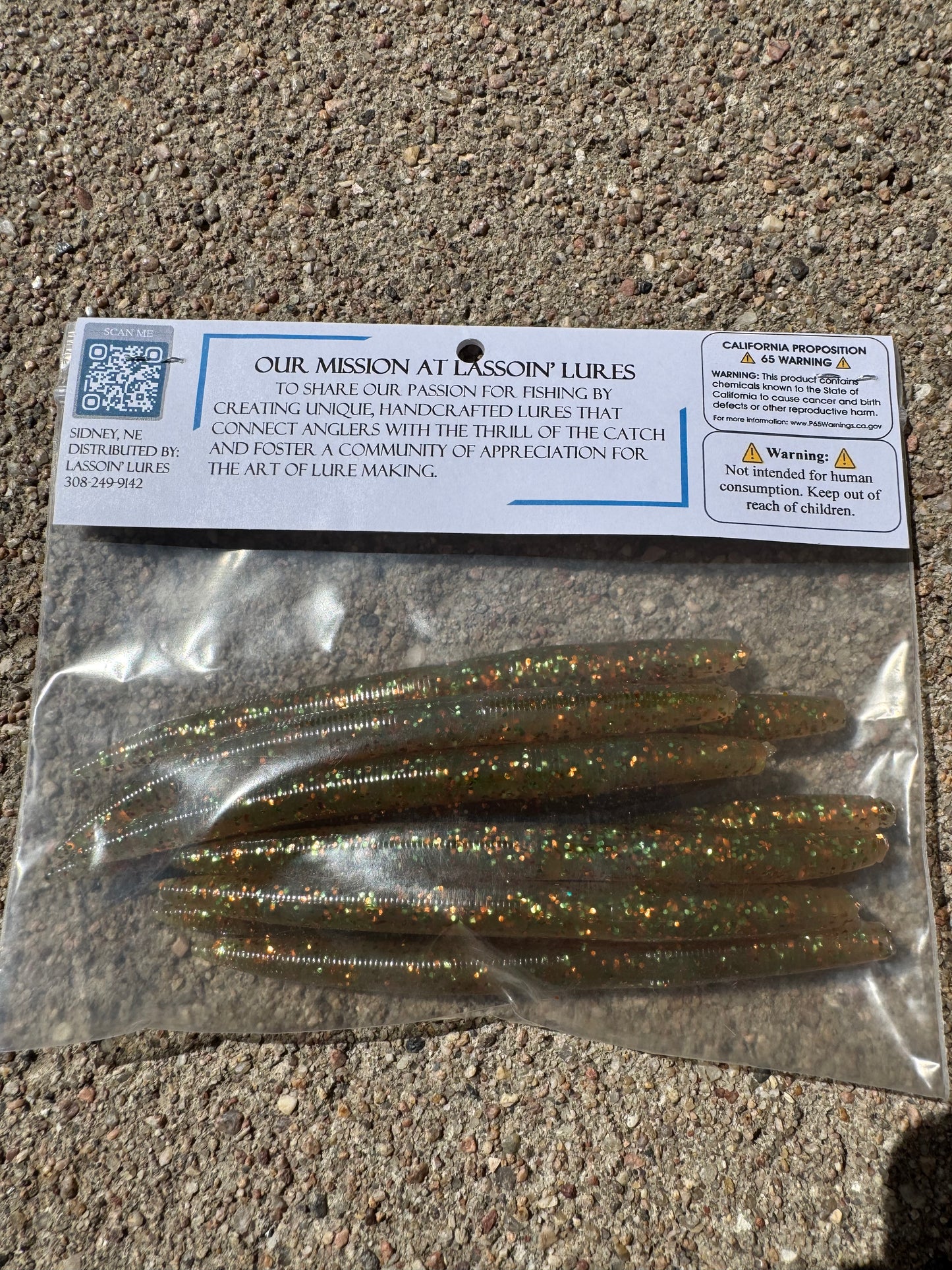 5" Stick Worm/ Motor Oil with Green + Orange Flake
