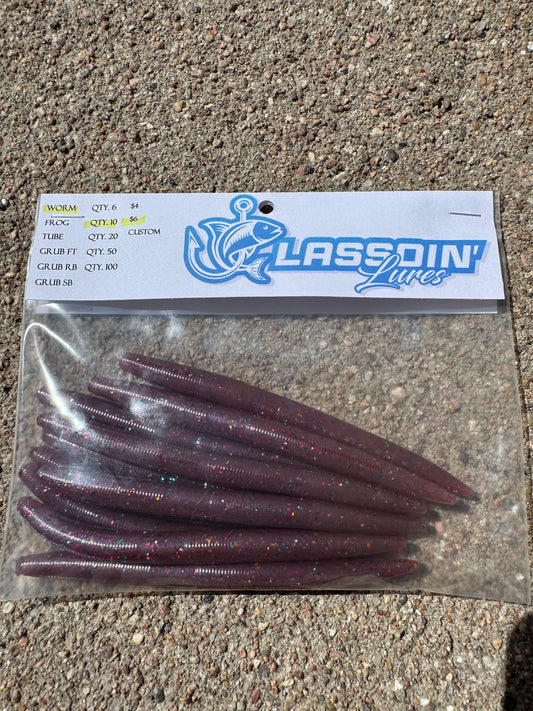 5" Stick Worm Ruby Red with Flake