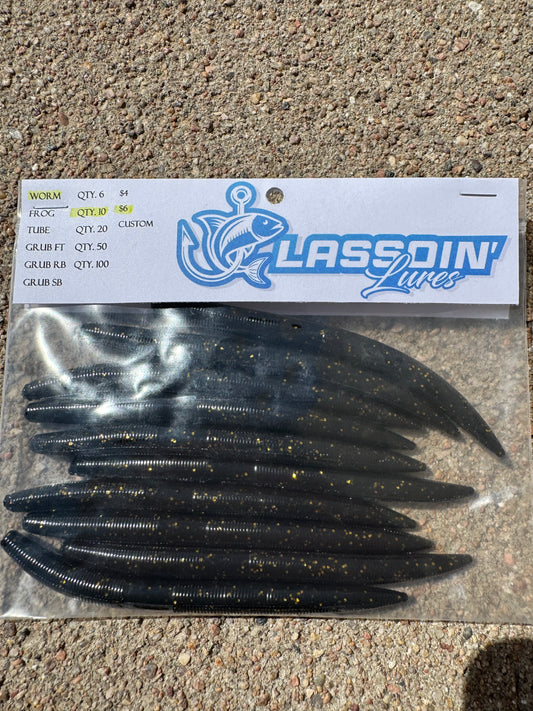 5" Stick Worm | Black | Gold Flake