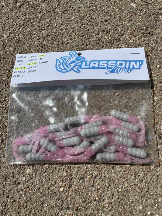 2.5" Fantail Grub | White Body + Pink Tail