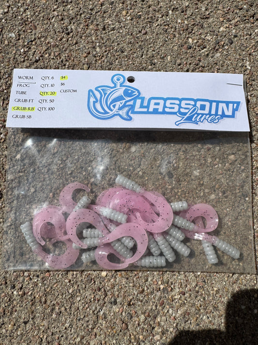 2" Ribbed Body Grub | White Body + Pink Tail