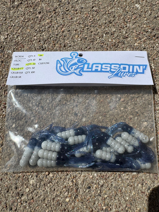 2.5" Fantail Grub | White Body + Blue Tail