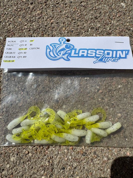 1.75" Grub | White Body + Yellow Tail