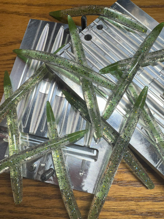 5" Stick Worm | Clear Shell | Green Pumpkin Core Shot