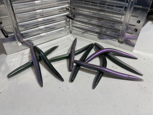 5" Stick Worm | Emerald Green + Lavender Purple Laminate