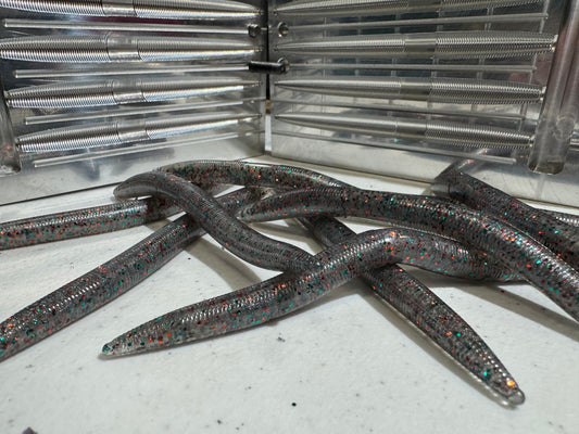 5" Stick Worm | Silver | Orange + Teal Flake